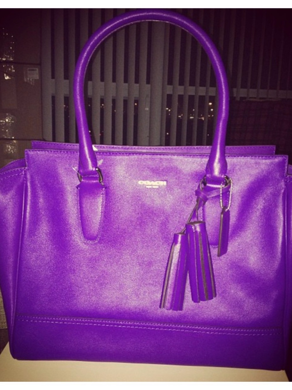 Coach Vibrant Purple Leather Satchel with Tassel